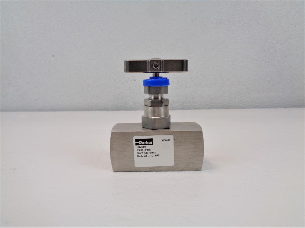 Parker 1/2" FNPT x 1/2" FNPT Needle Valve,  6000 PSI, Stainless Steel, HNVS8FF